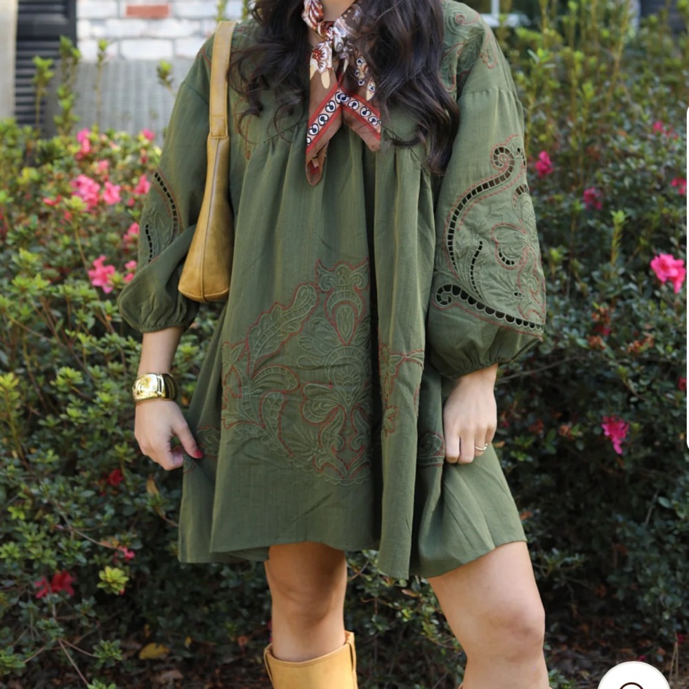 Olive Green Embroidered Dress